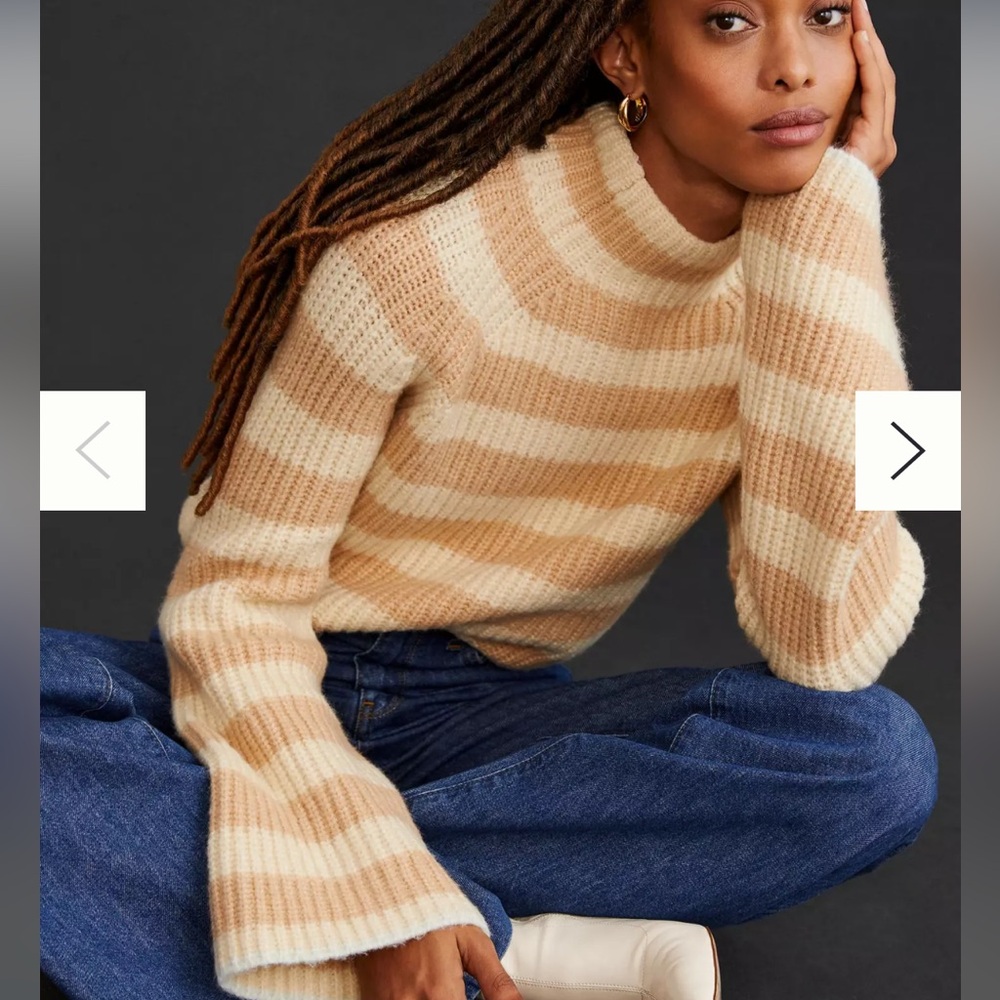 Maeve Cream and Tan Striped Turtleneck Sweater